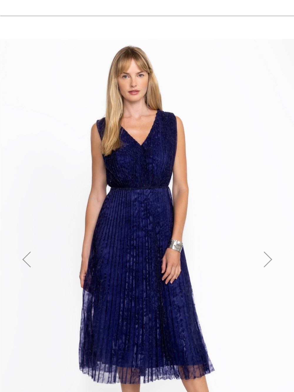 Johnny Was Navy CLARIO PLEATED MIDI DRESS
